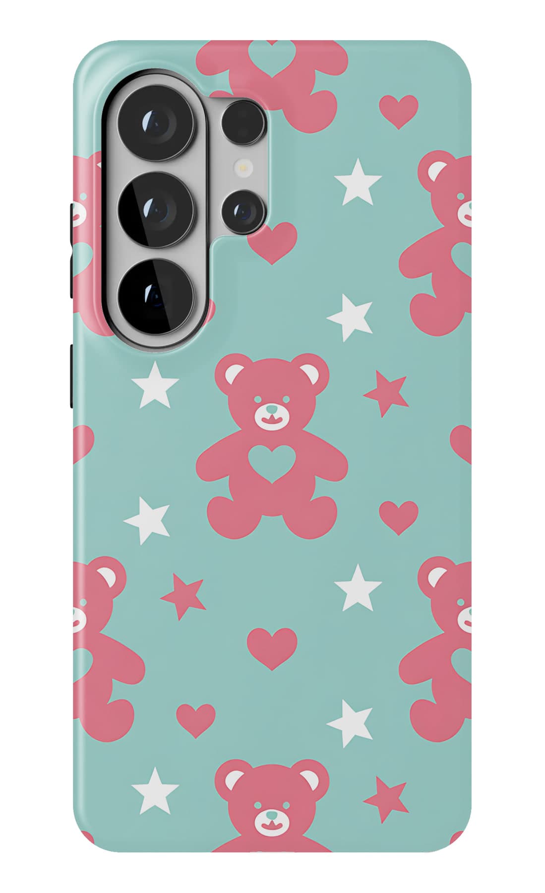 Teddies and flowers on yellow and purple. Shown on a Galaxy.