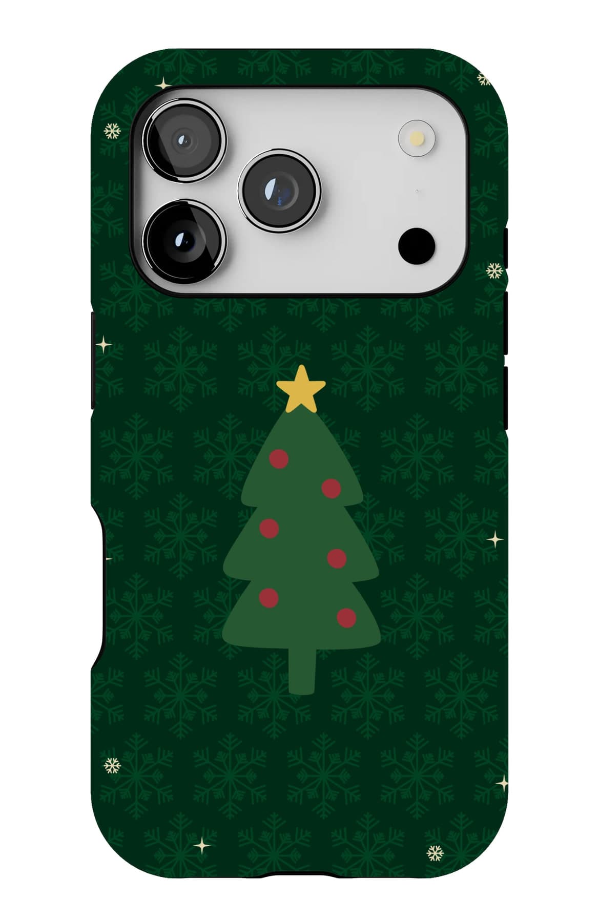 One small fir on deep forest green. Shown on an iPhone.
