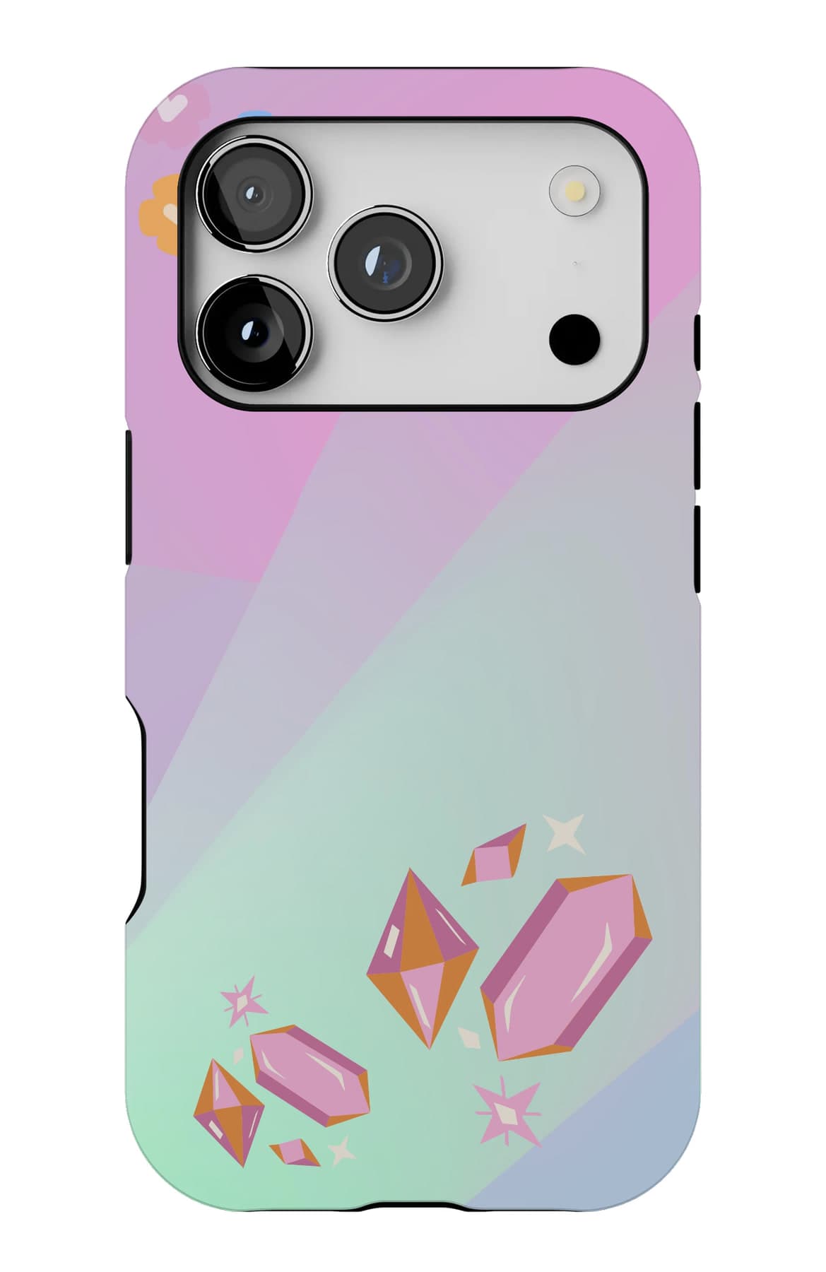 Gems scattered across a soft gradient. Shown on an iPhone.