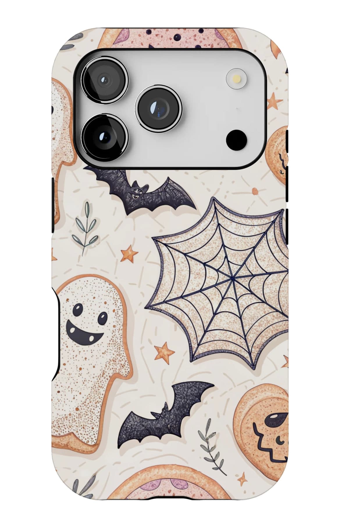 Iced ghost biscuits and cobwebs. Shown on an iPhone.
