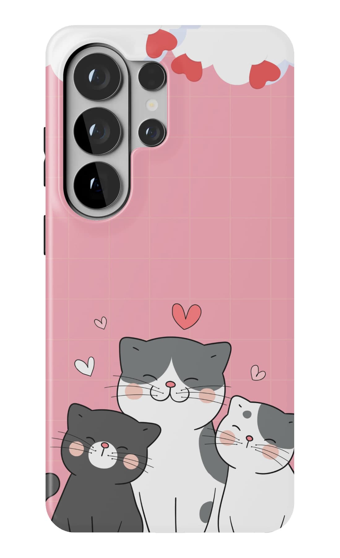 Black and white cats on pink gingham. Shown on a Galaxy.
