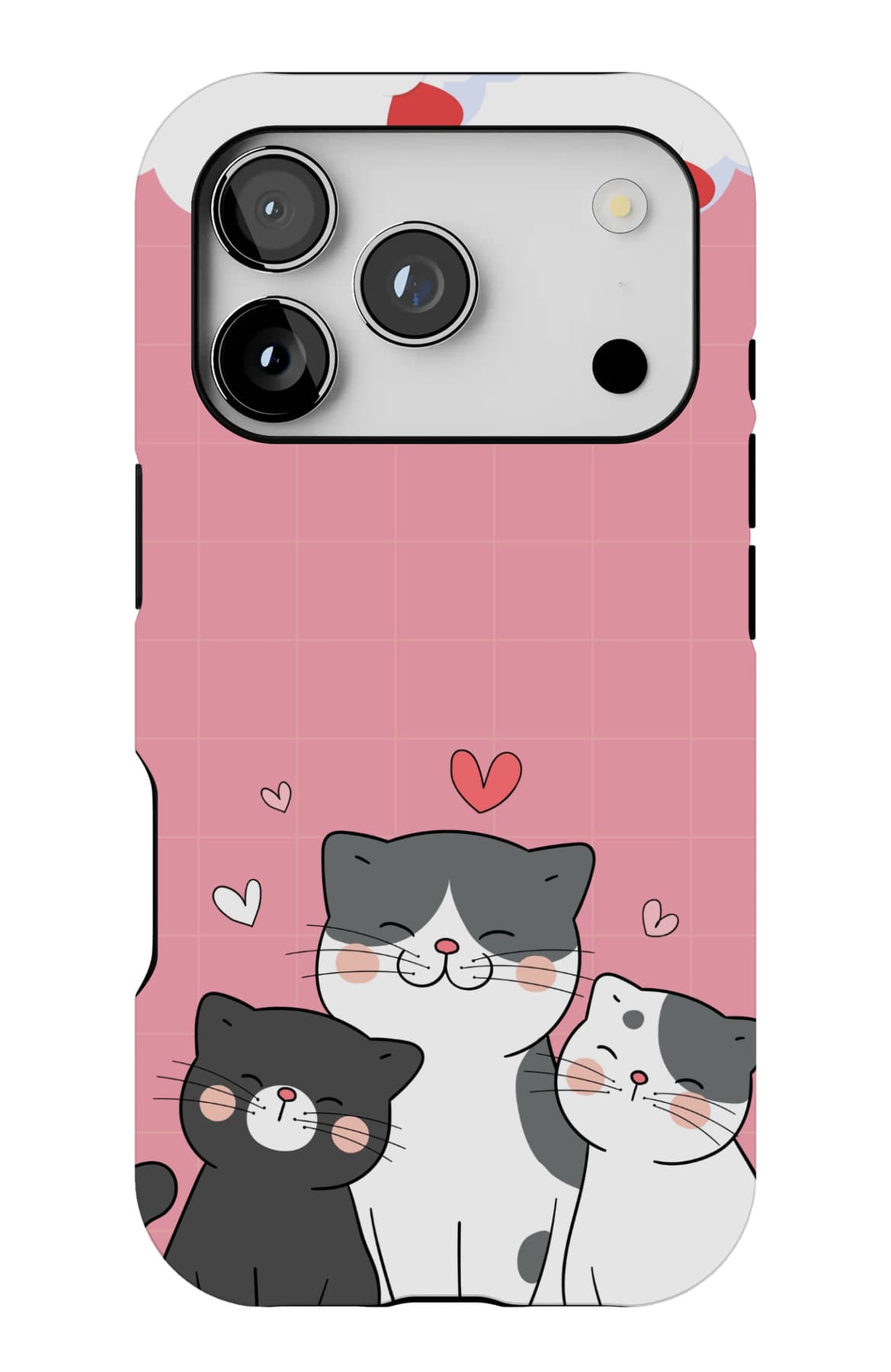 Black and white cats on pink gingham. Shown on an iPhone.