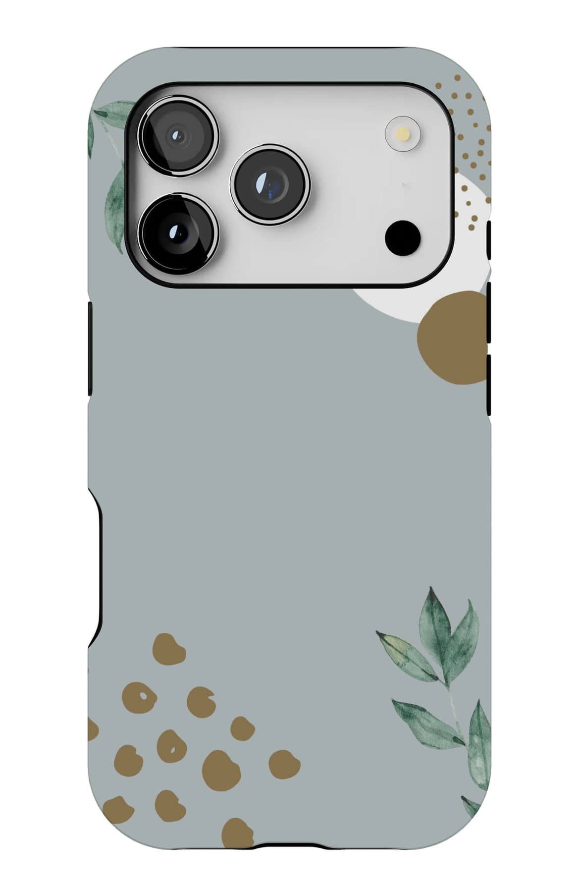 Gold flecks and leaves on pale blue. Shown on an iPhone.