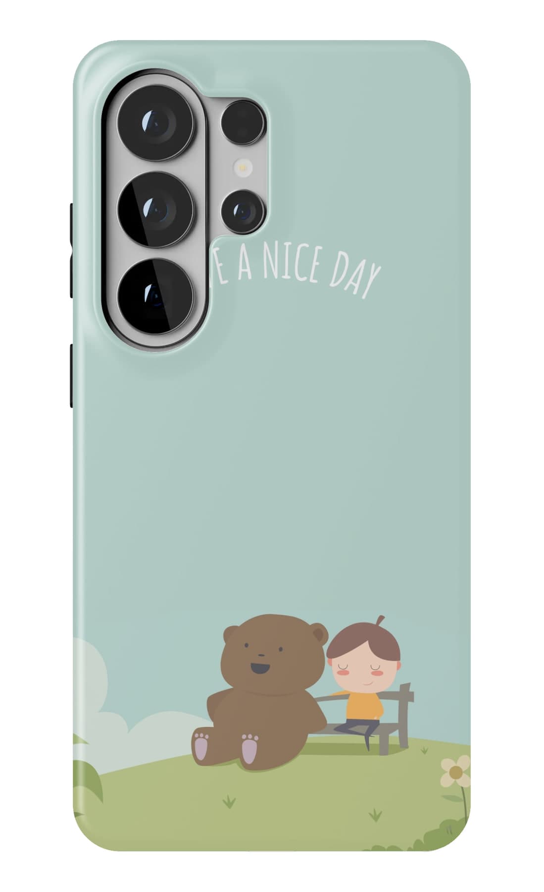 A bear on a green hill, wishing you well. Shown on a Galaxy.