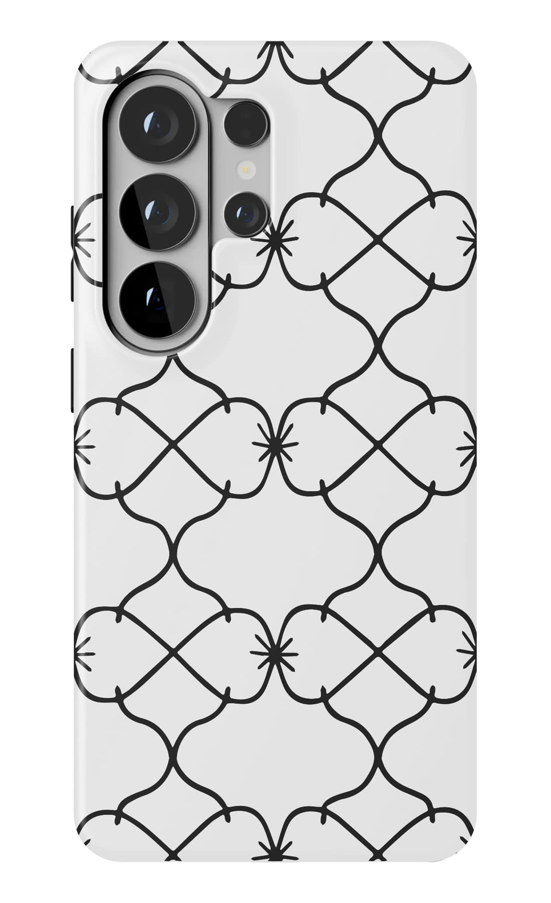 A fine black trellis drawn on white. Shown on a Galaxy.