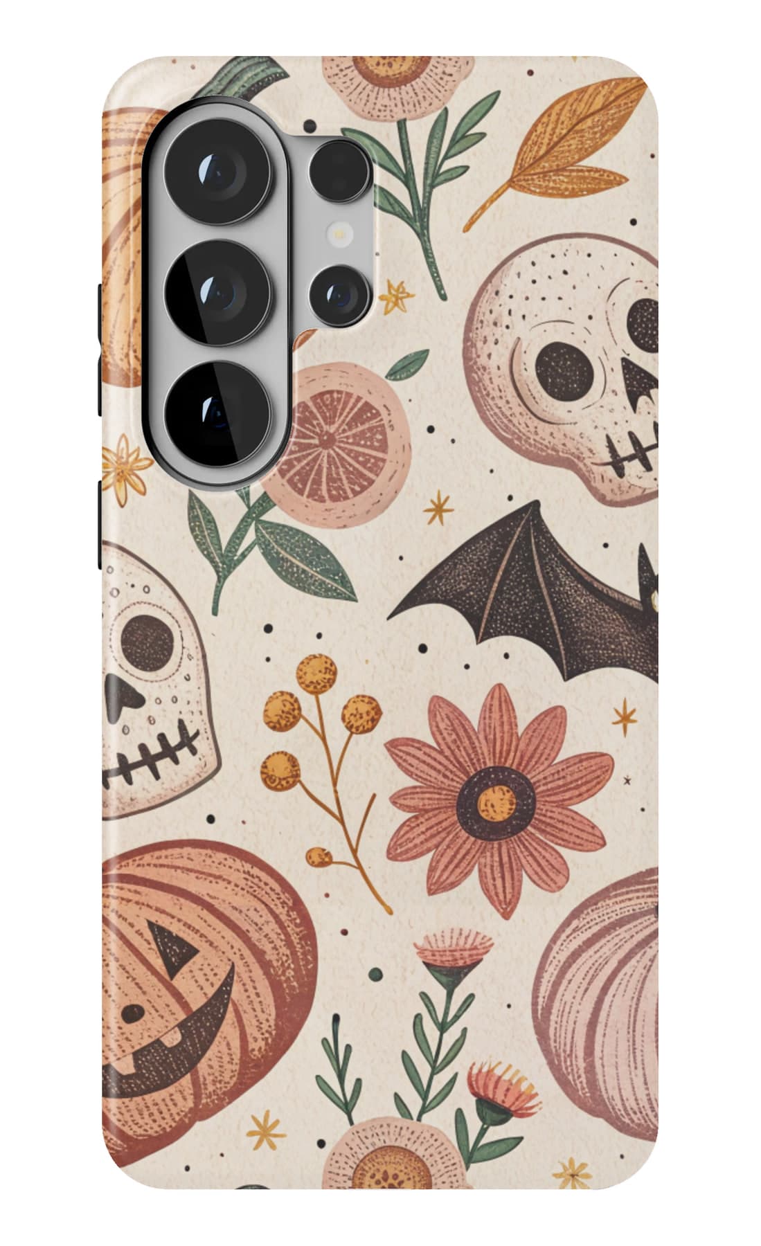 Carved pumpkins and falling leaves. Shown on a Galaxy.