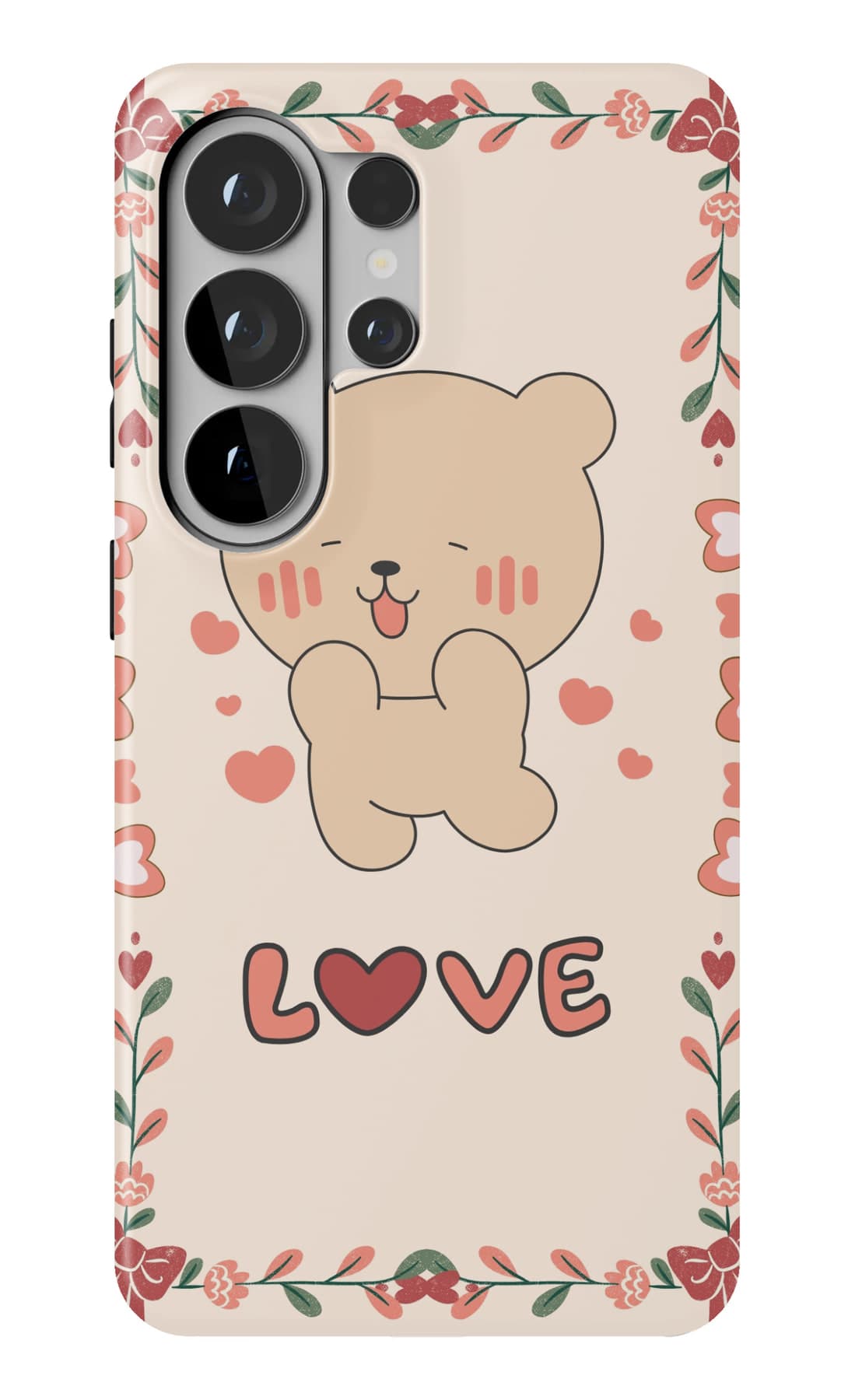 A bear framed by a leafy LOVE border. Shown on a Galaxy.