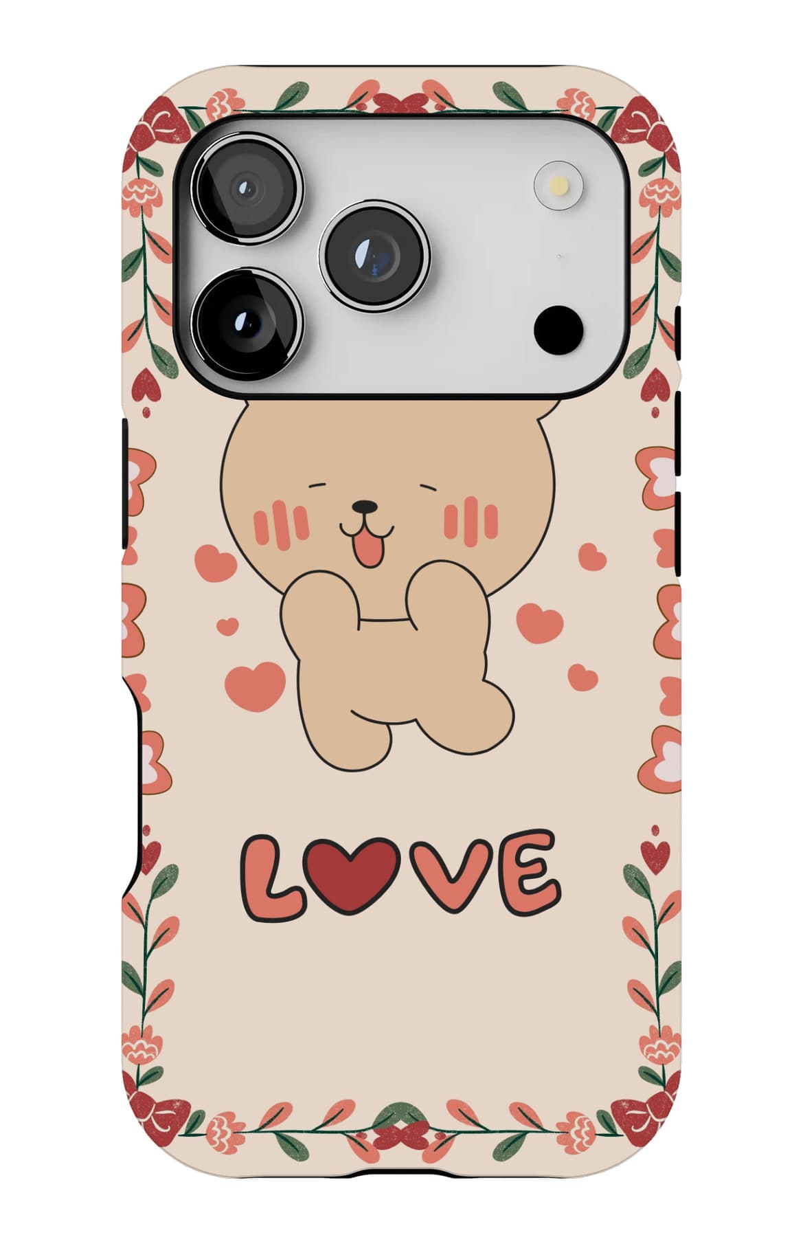A bear framed by a leafy LOVE border. Shown on an iPhone.