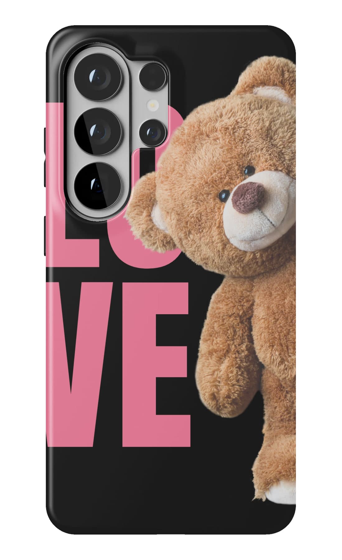 LOVE in pink, and a bear who means it. Shown on a Galaxy.