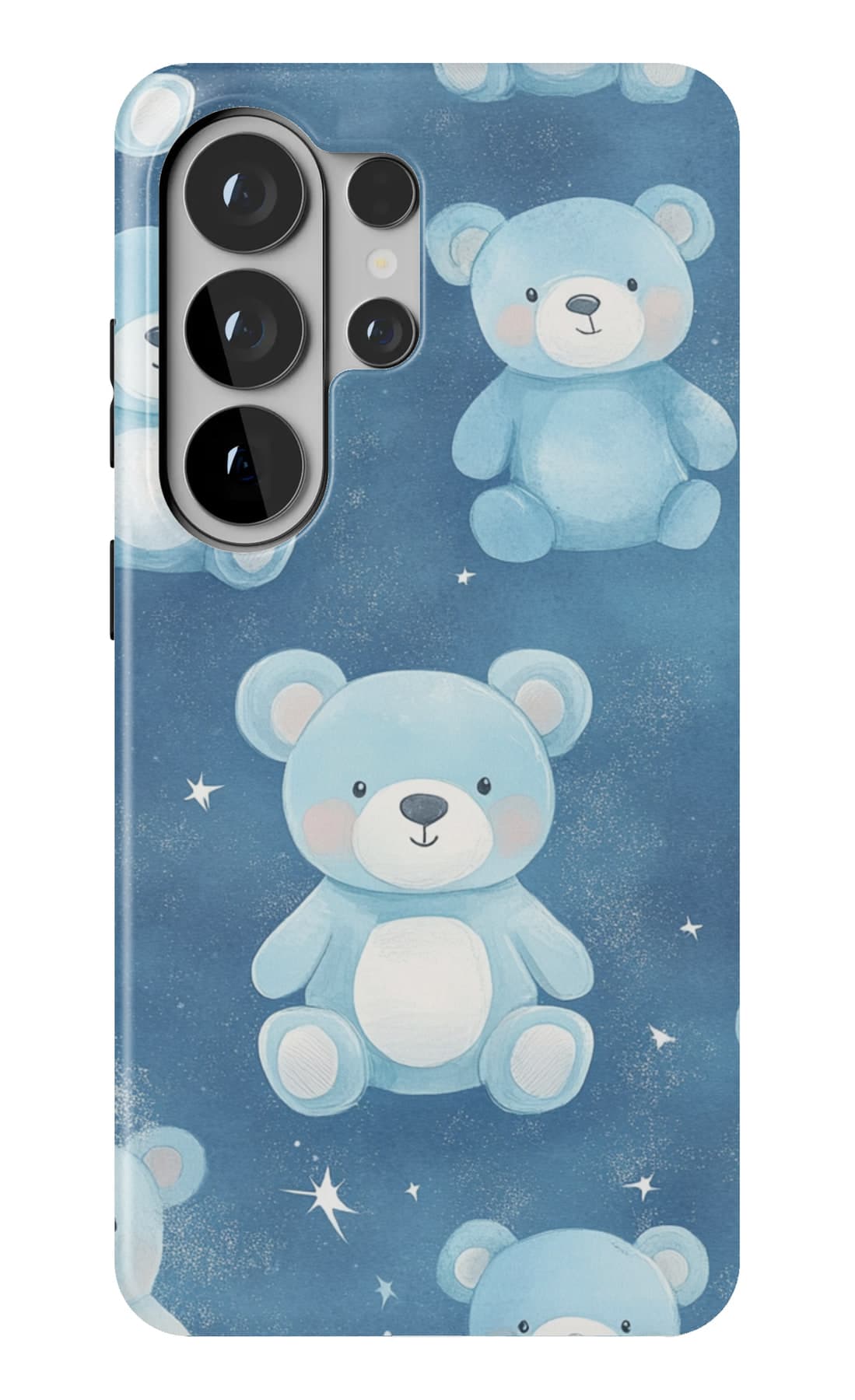 Blue teddies and stars on navy. Shown on a Galaxy.