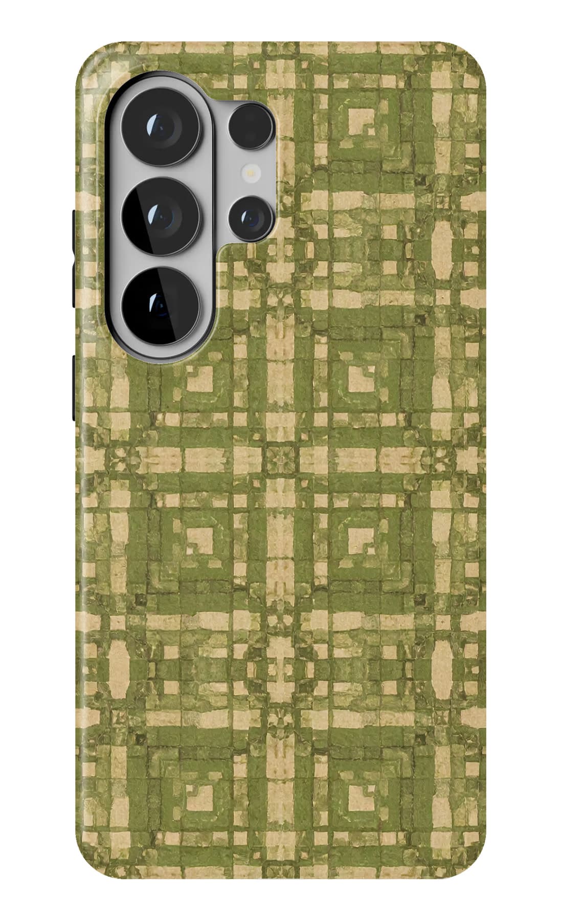 Large olive gingham squares. Shown on a Galaxy.