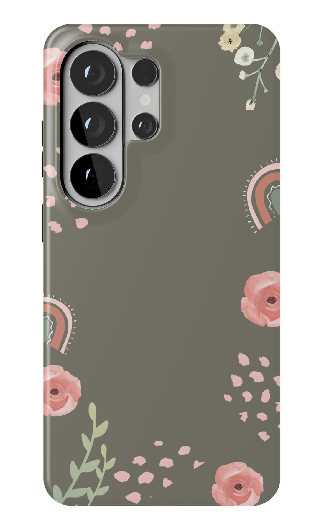 Poppies and a small rainbow on olive. Shown on a Galaxy.