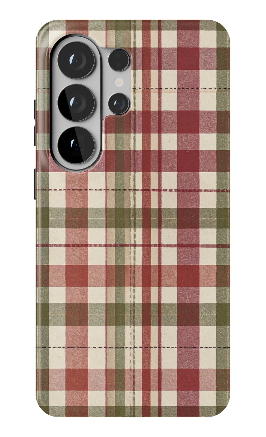 A wide olive and cream check. Shown on a Galaxy.
