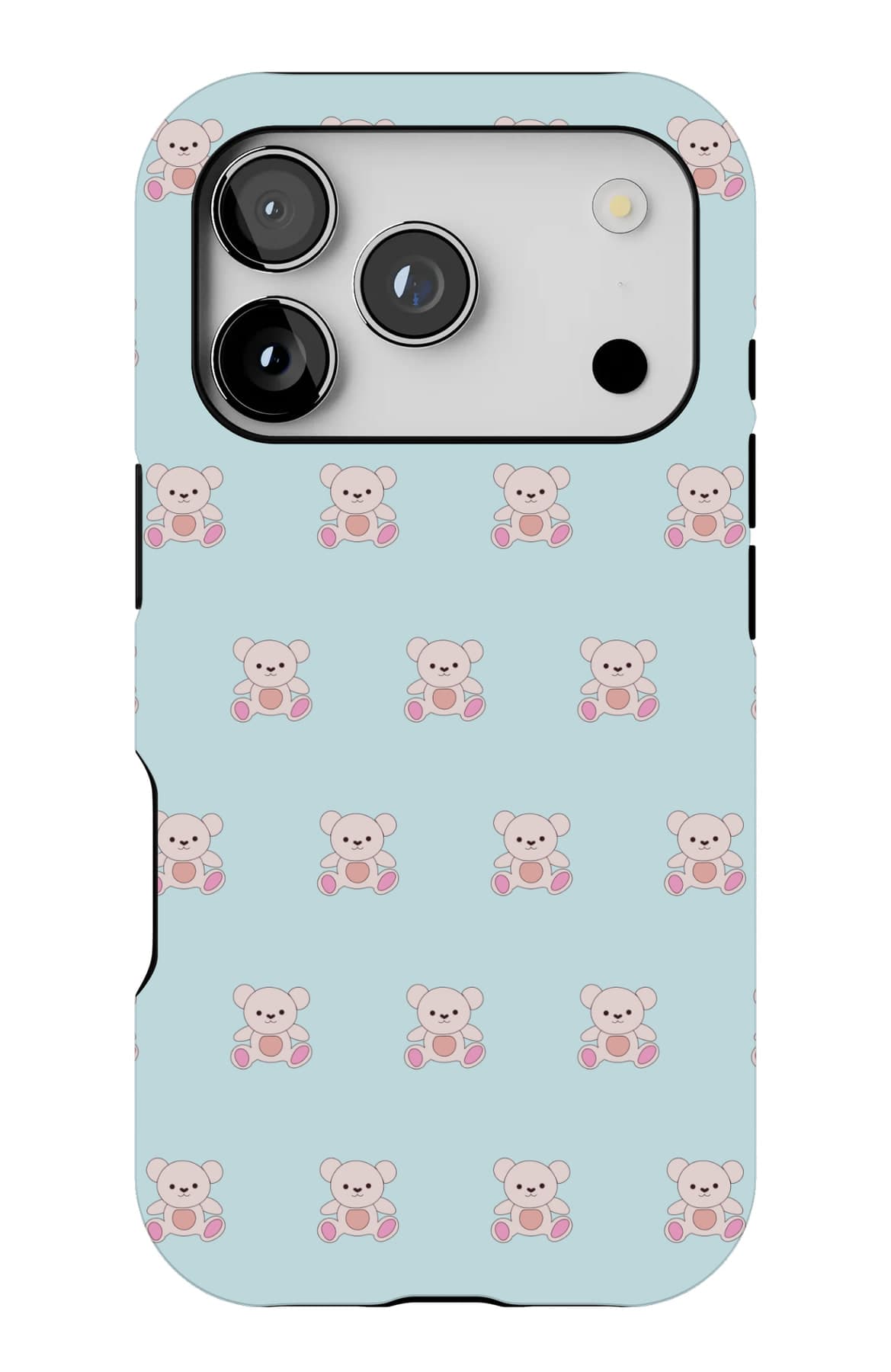 Very small bears on pale pink. Shown on an iPhone.