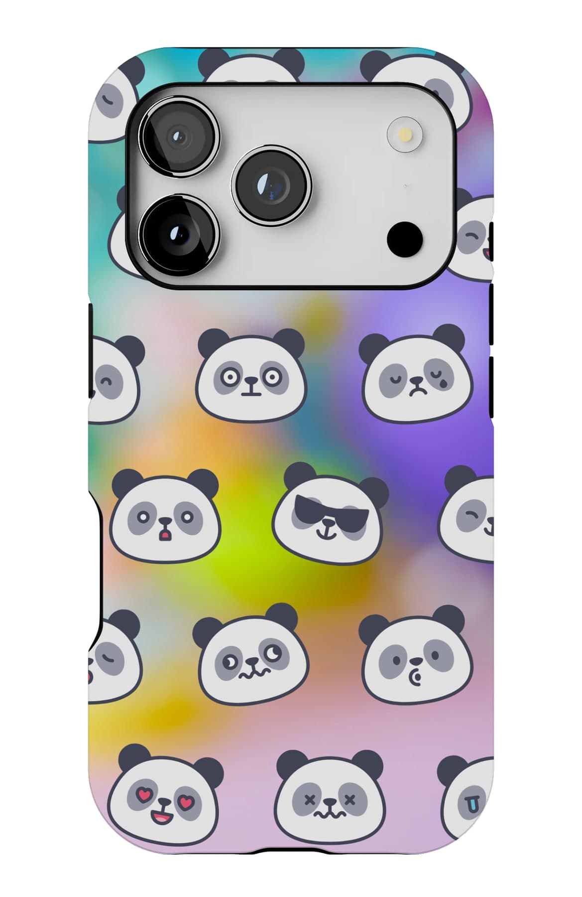 Panda faces on a shifting prism. Shown on an iPhone.