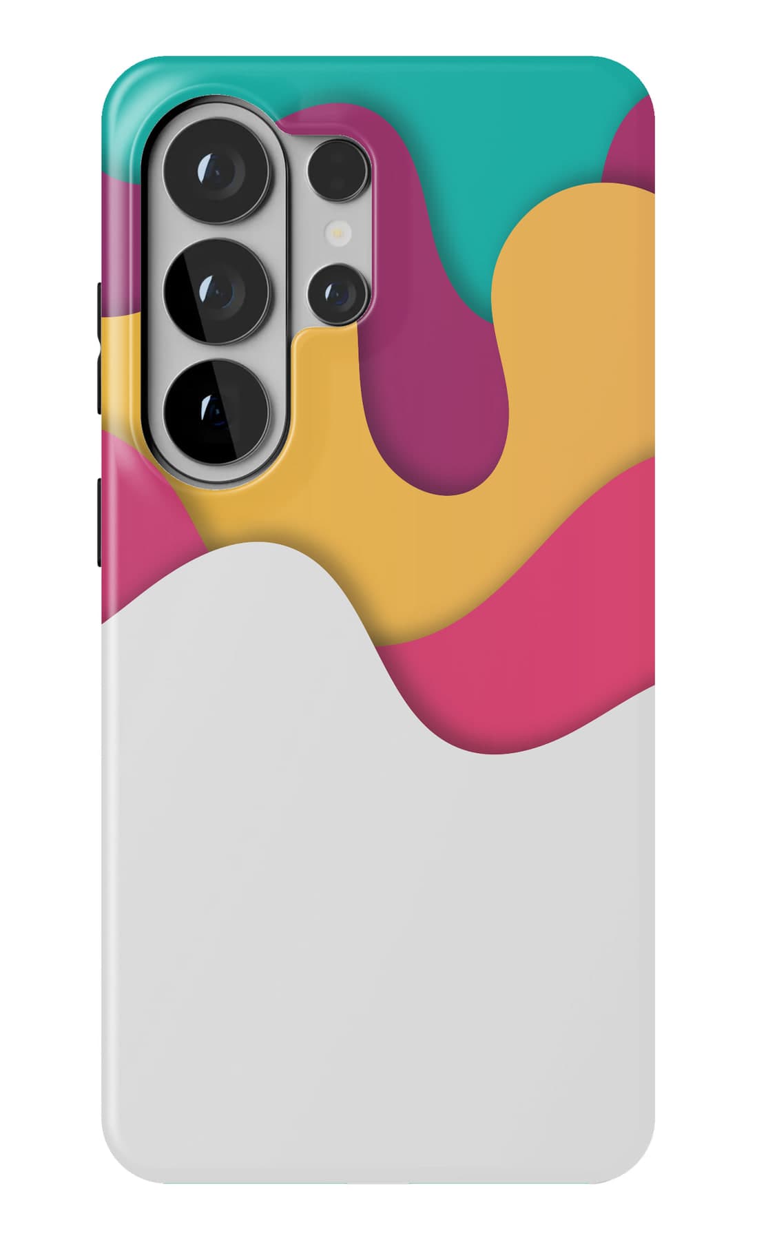 Layered paper shapes cresting on white. Shown on a Galaxy.