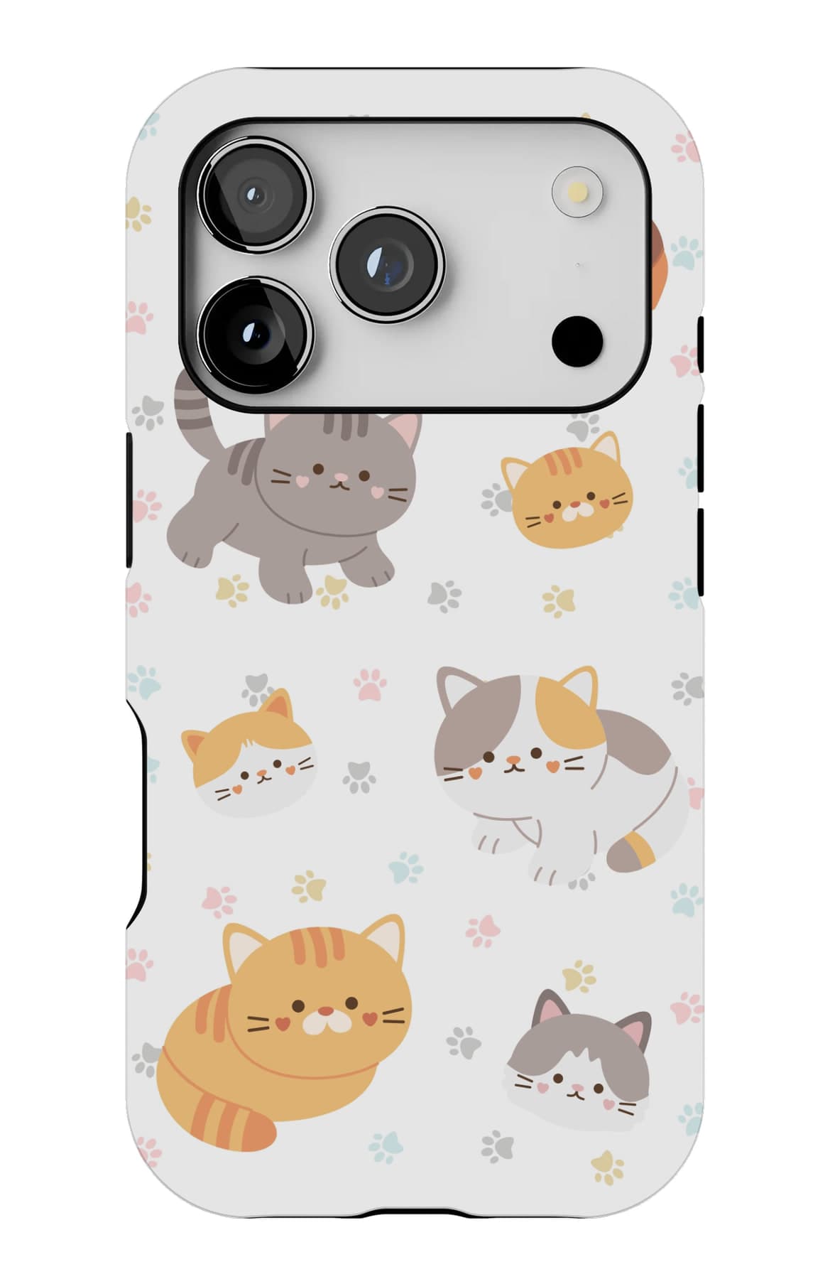 Ginger and grey kittens among pastel confetti. Shown on an iPhone.