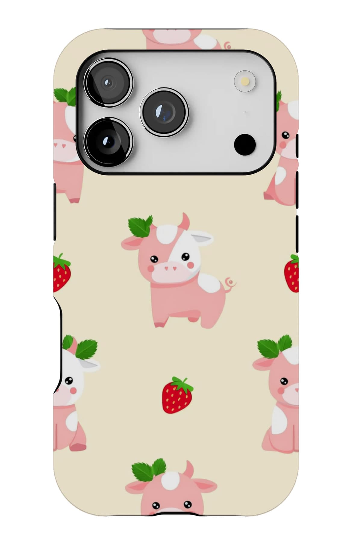 One pig, one strawberry, repeated. Shown on an iPhone.