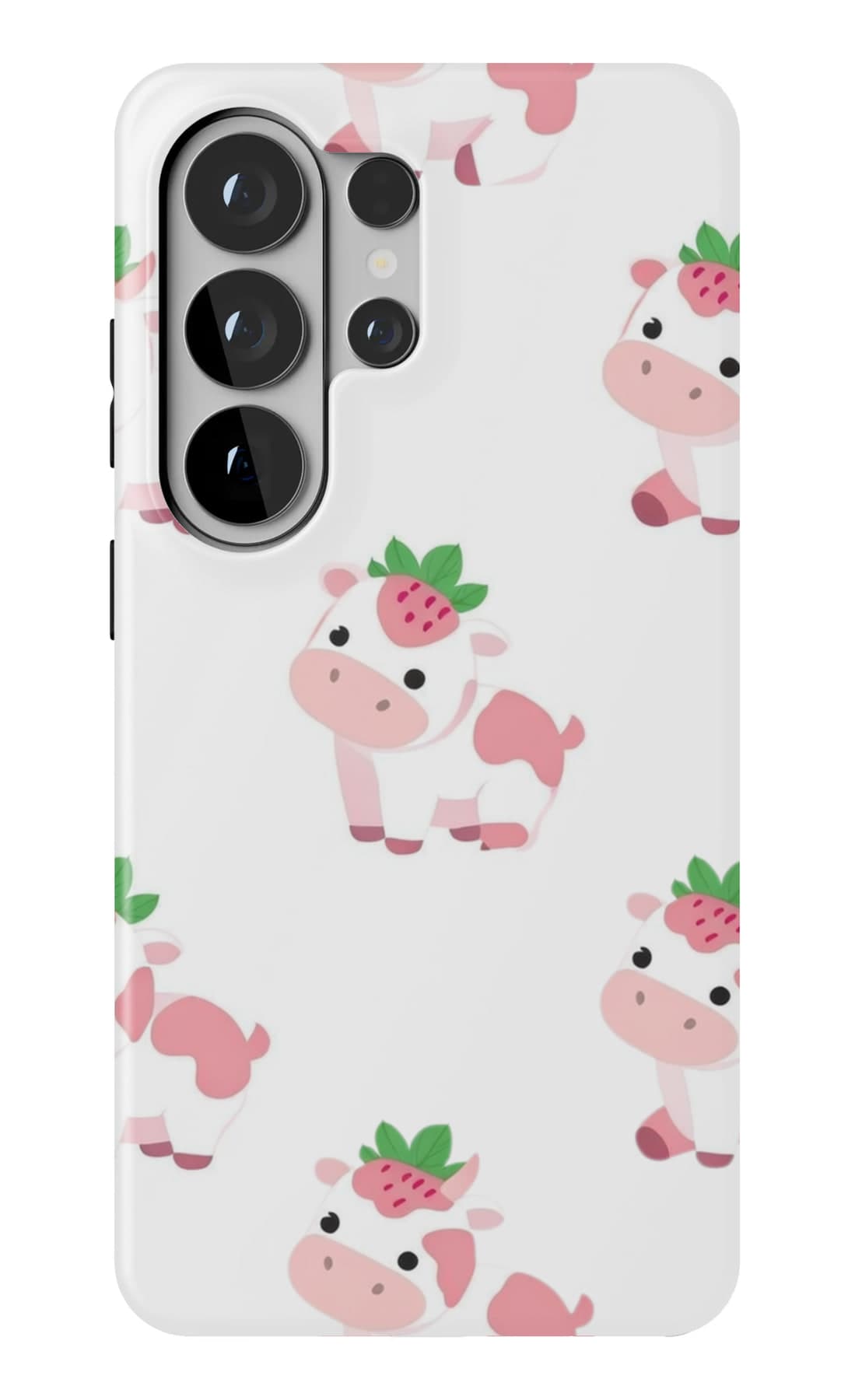 Pigs carrying strawberries on white. Shown on a Galaxy.
