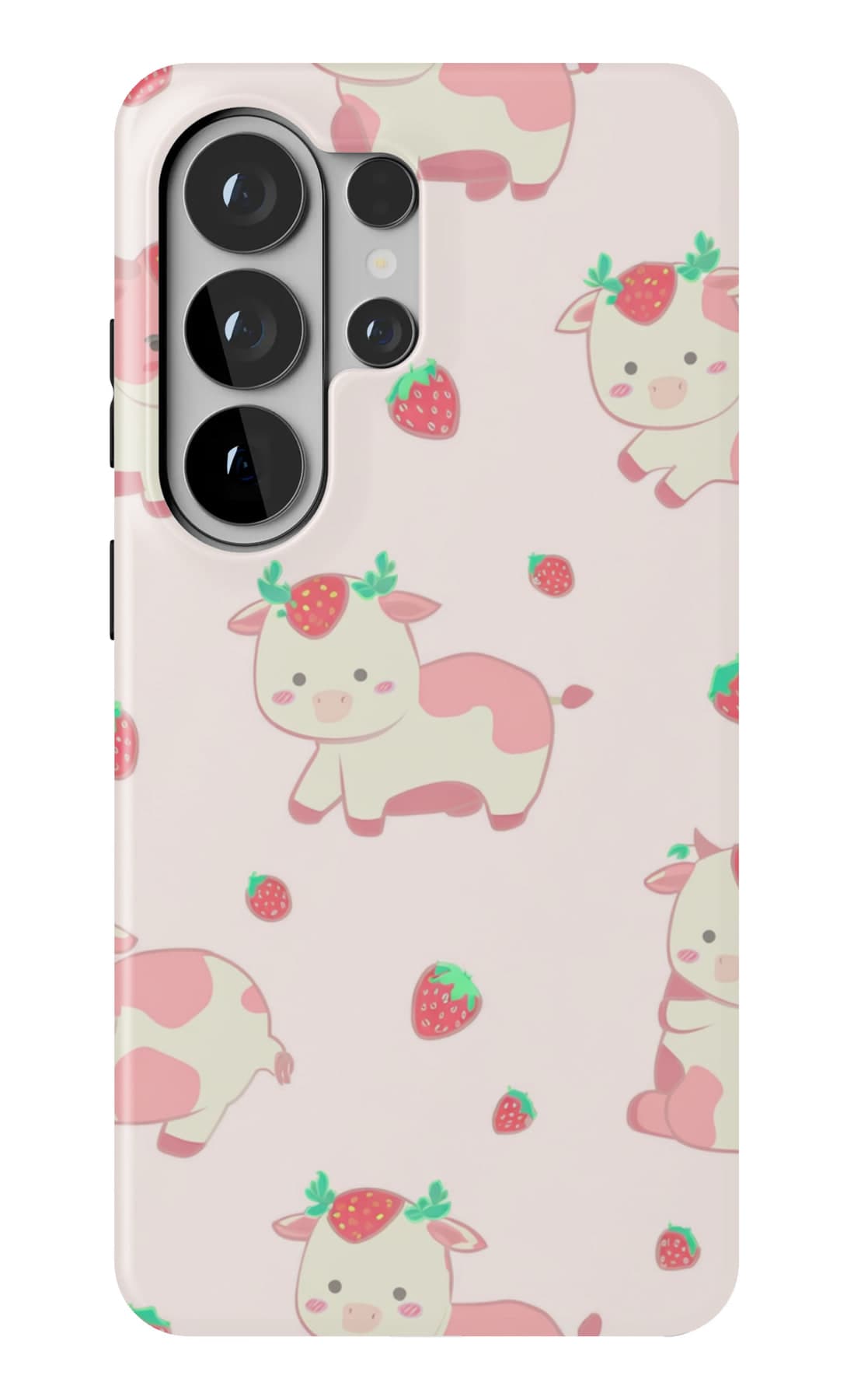 Pigs among strawberries on pale pink. Shown on a Galaxy.