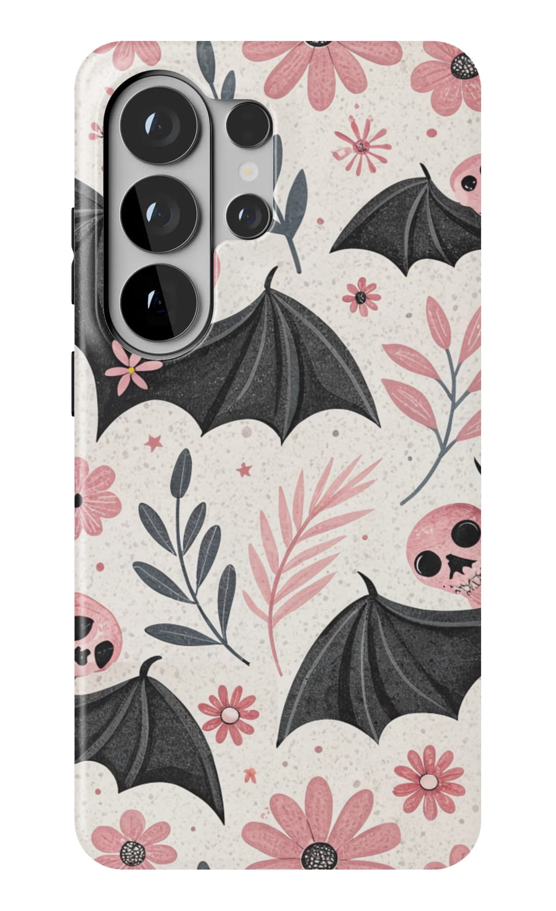 Bats and blossom on pink. Shown on a Galaxy.