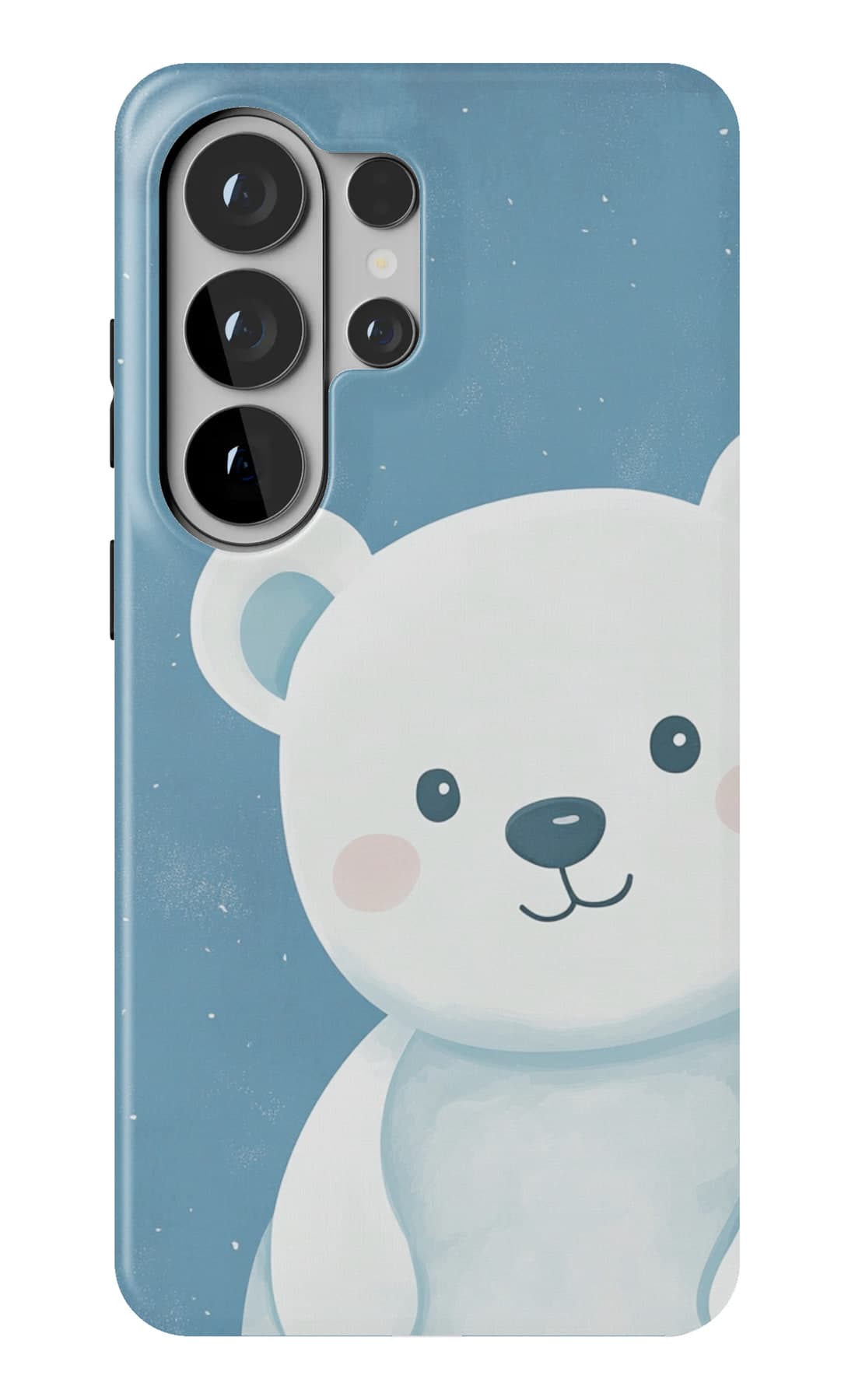 A white polar bear on soft teal. Shown on a Galaxy.