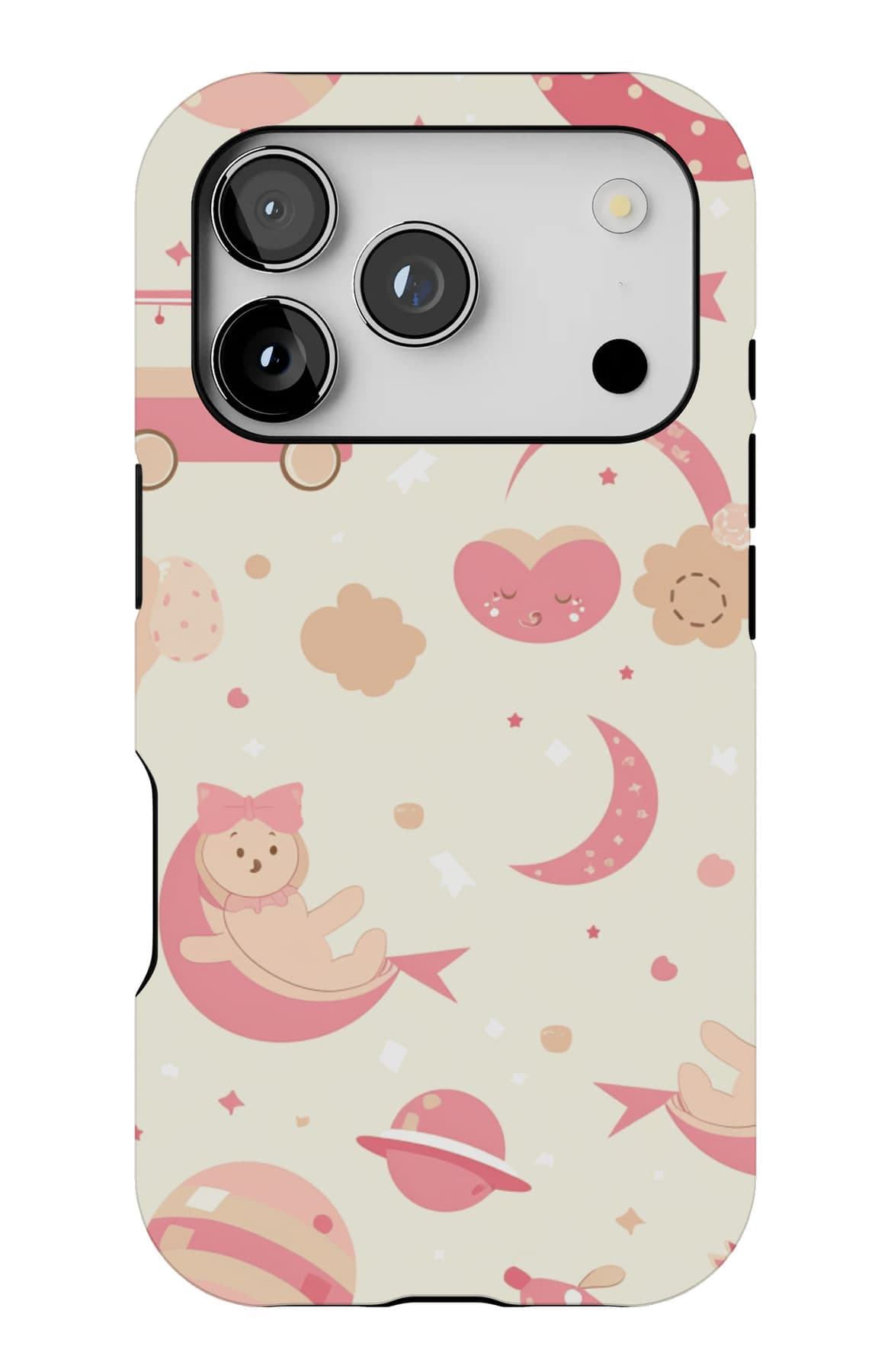 Prams, moons and hearts on cream. Shown on an iPhone.