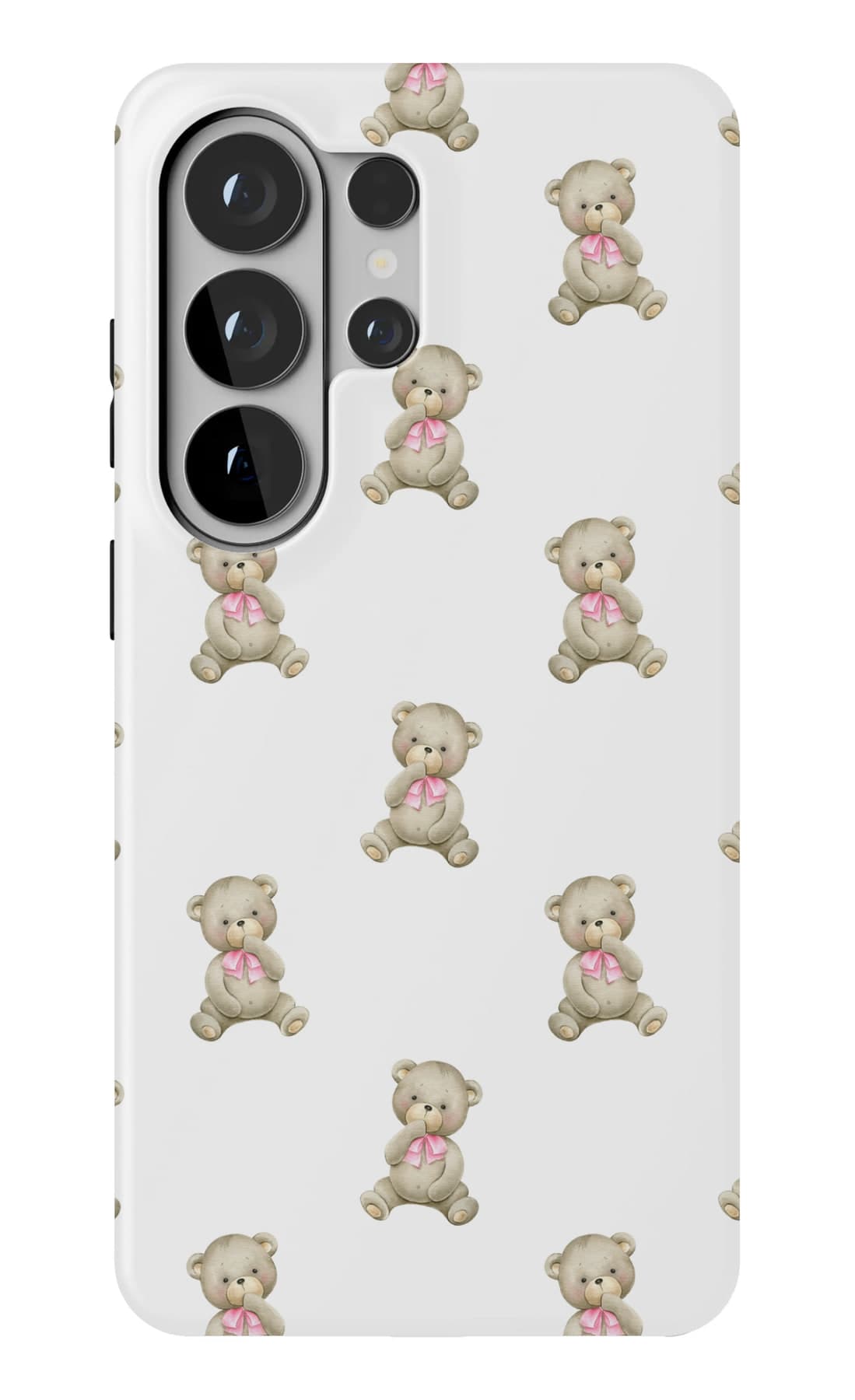 Grey bears, widely spaced on white. Shown on a Galaxy.