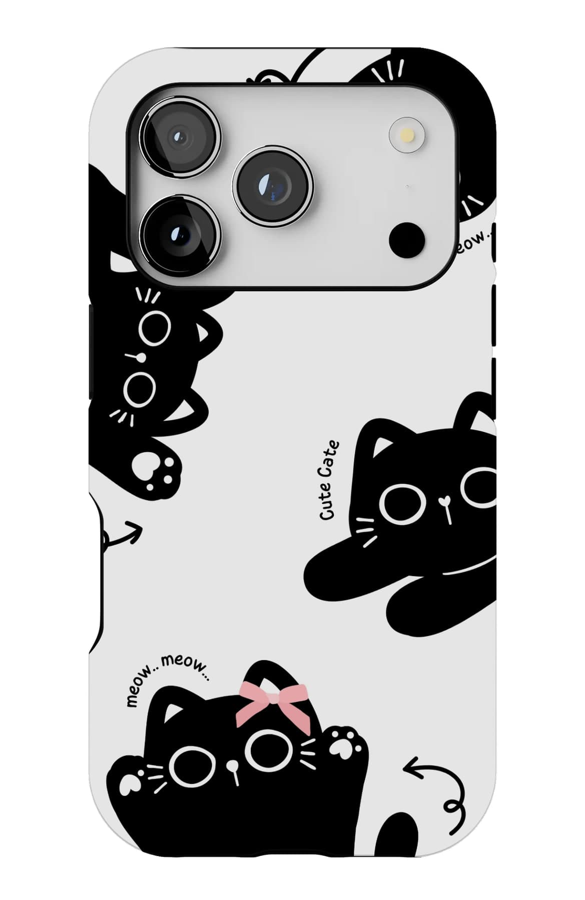 Black cats in reading glasses. Shown on an iPhone.