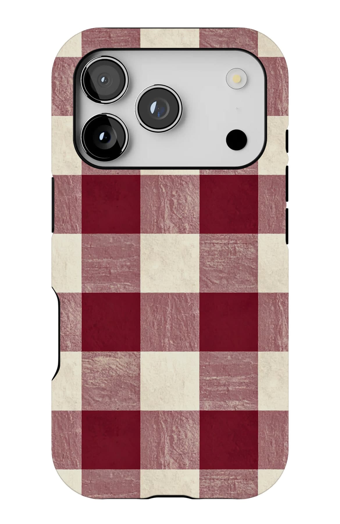 Red tartan, the traditional weave. Shown on an iPhone.
