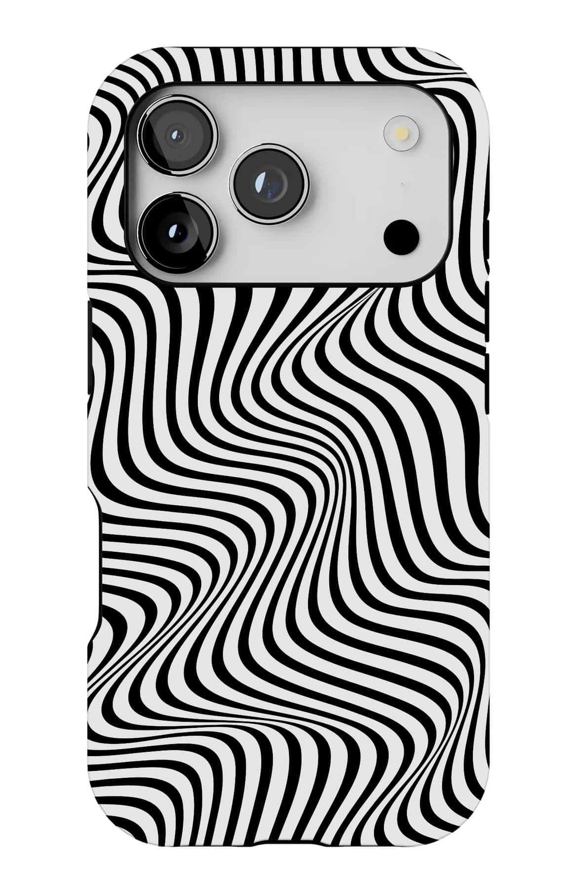 Black and white lines rippling top to bottom. Shown on an iPhone.