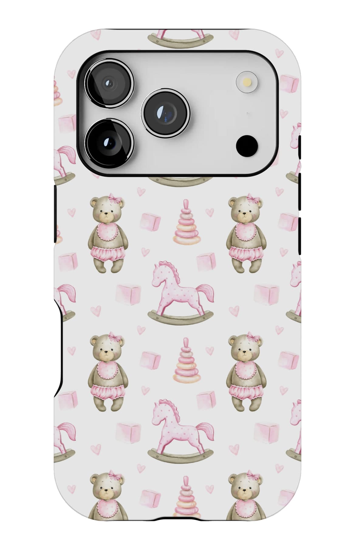 Bears on rocking horses, on blush. Shown on an iPhone.