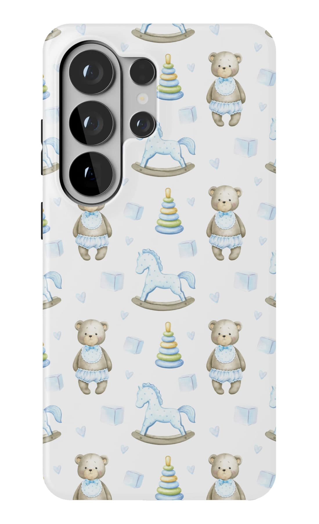 Rocking horses and bunting on white. Shown on a Galaxy.