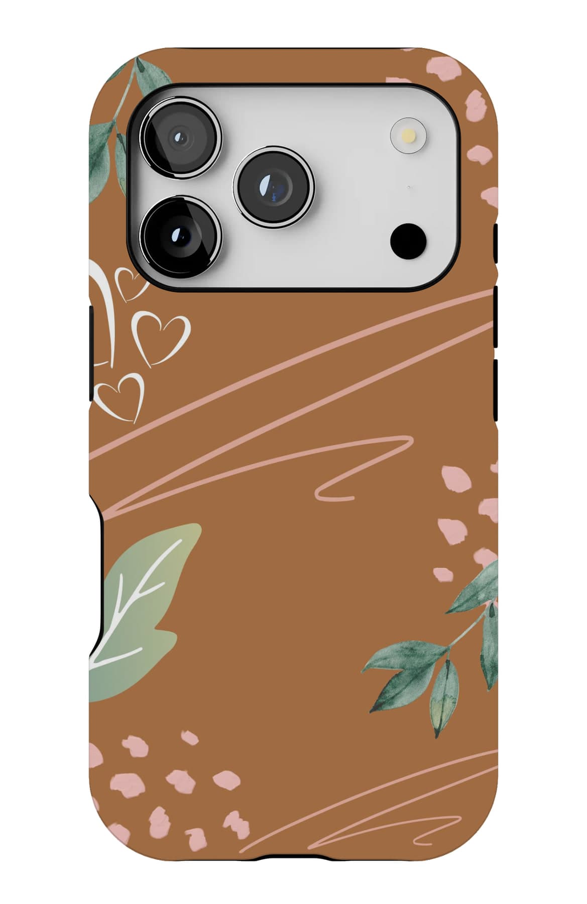 Leaves and dots on a rust ground. Shown on an iPhone.