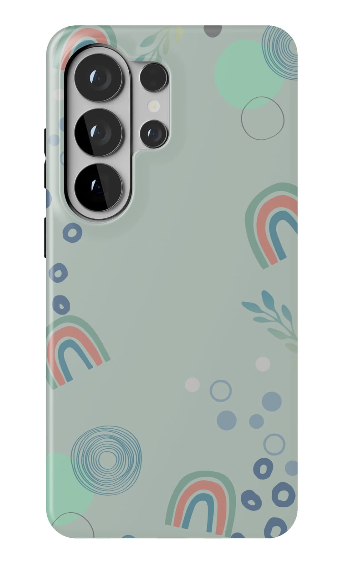 Soft rainbows and circles on sage. Shown on a Galaxy.