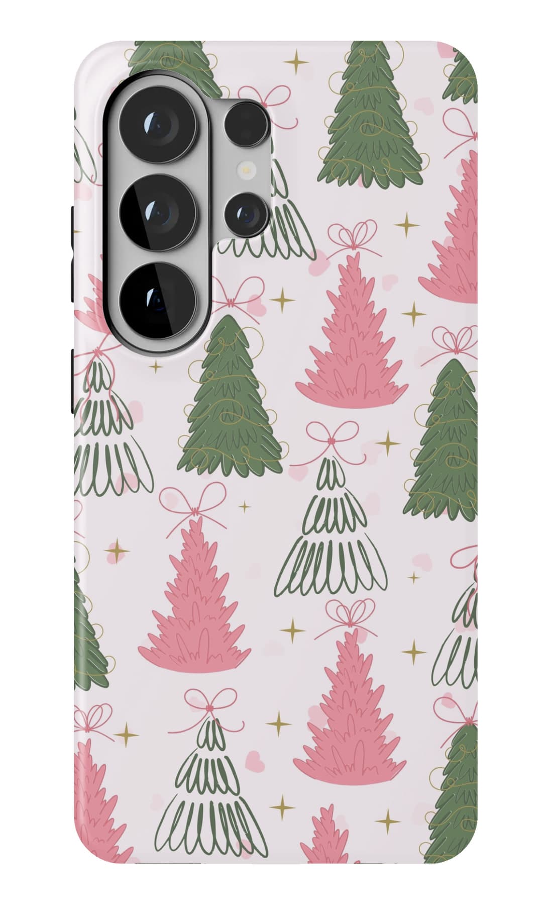 Fir trees drawn in pencil on powder pink. Shown on a Galaxy.