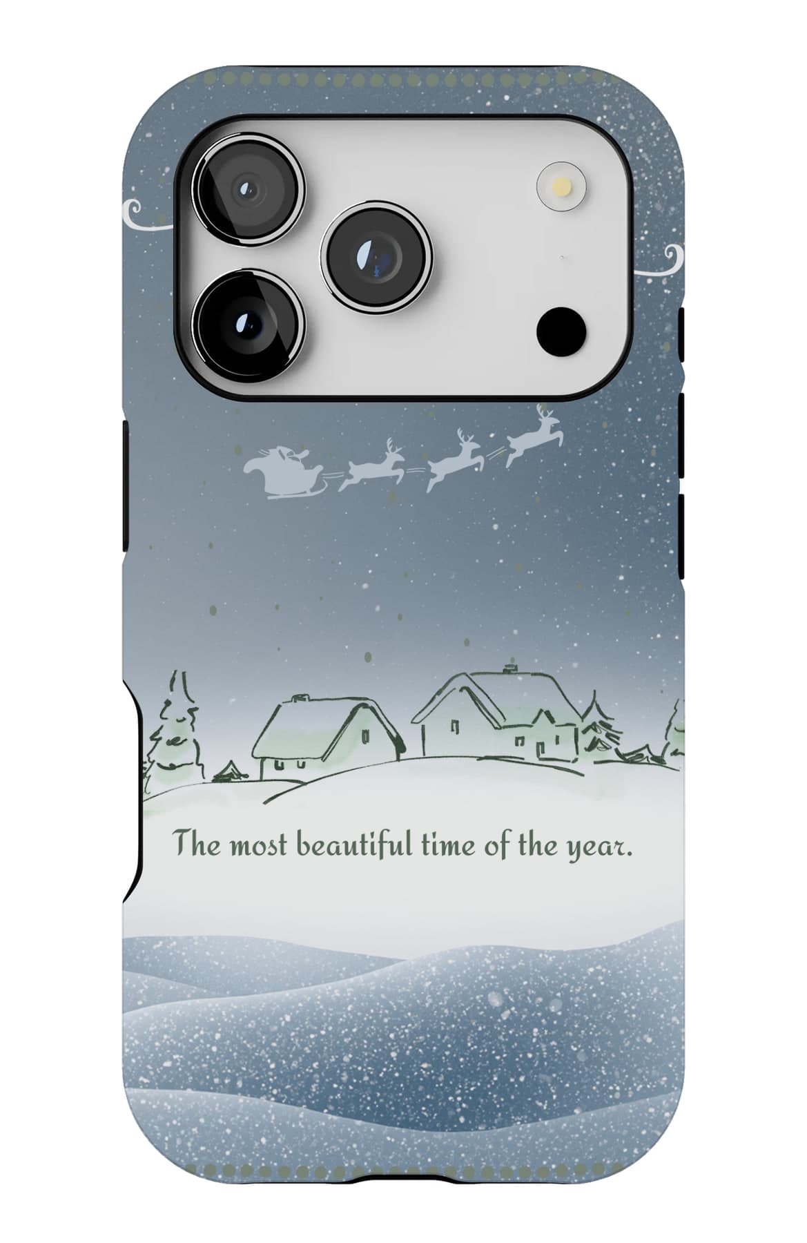 Snow mountains under a quiet blue-grey sky. Shown on an iPhone.