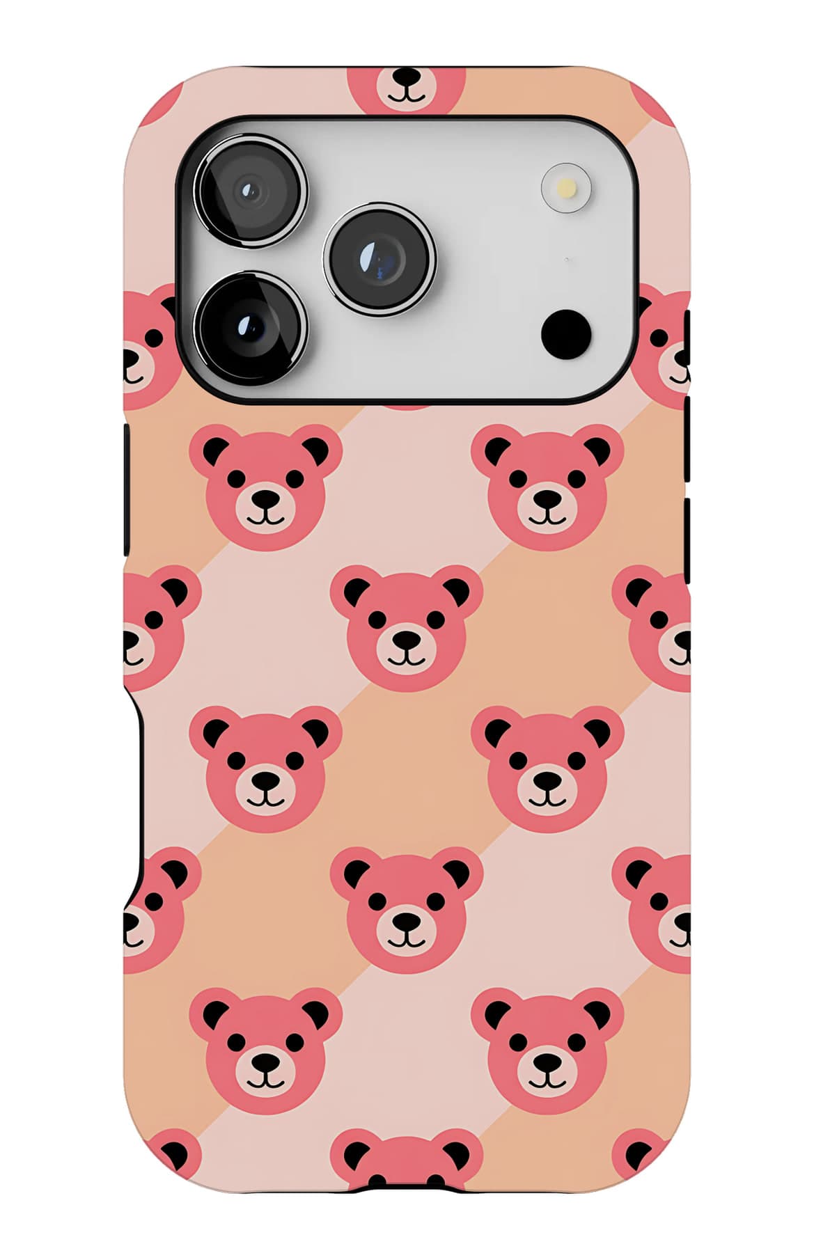 Pink teddies and stars on warm cream. Shown on an iPhone.