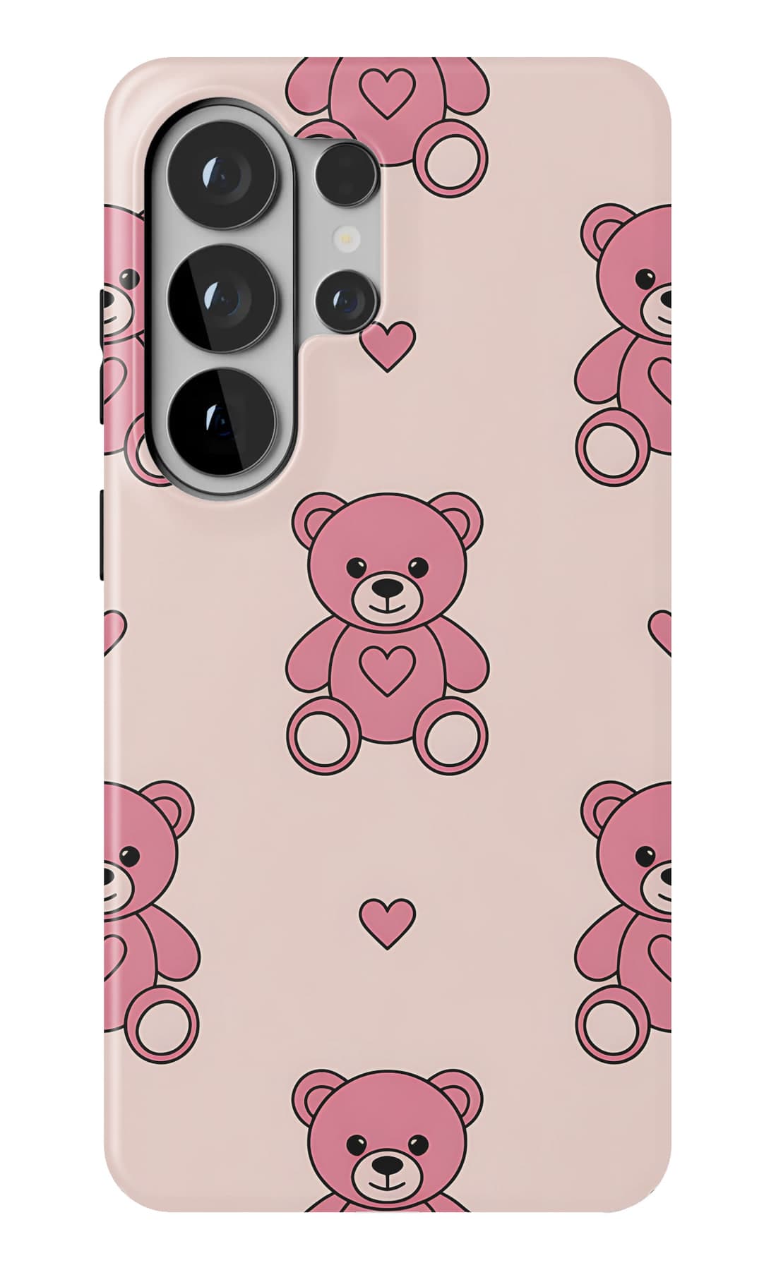 Pink teddies and gold stars on white. Shown on a Galaxy.