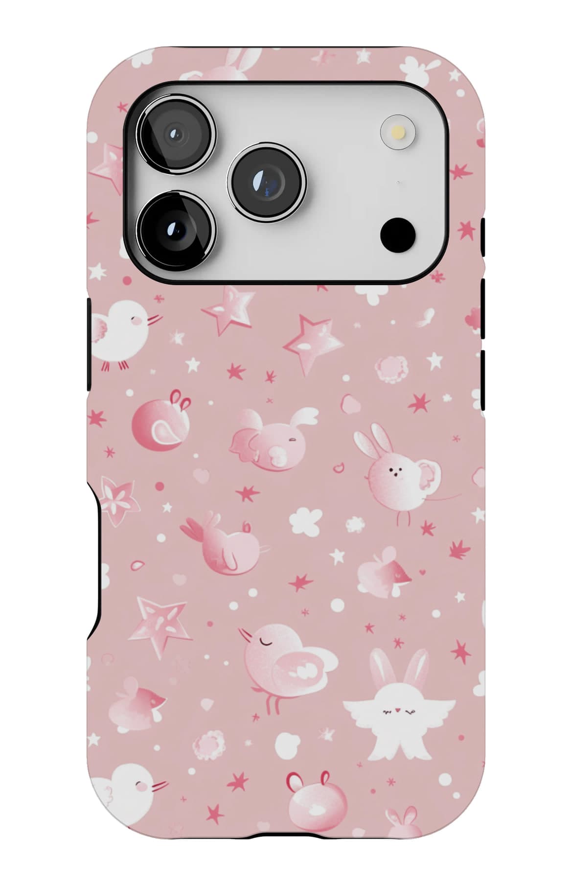 White stars and cloud on pink. Shown on an iPhone.