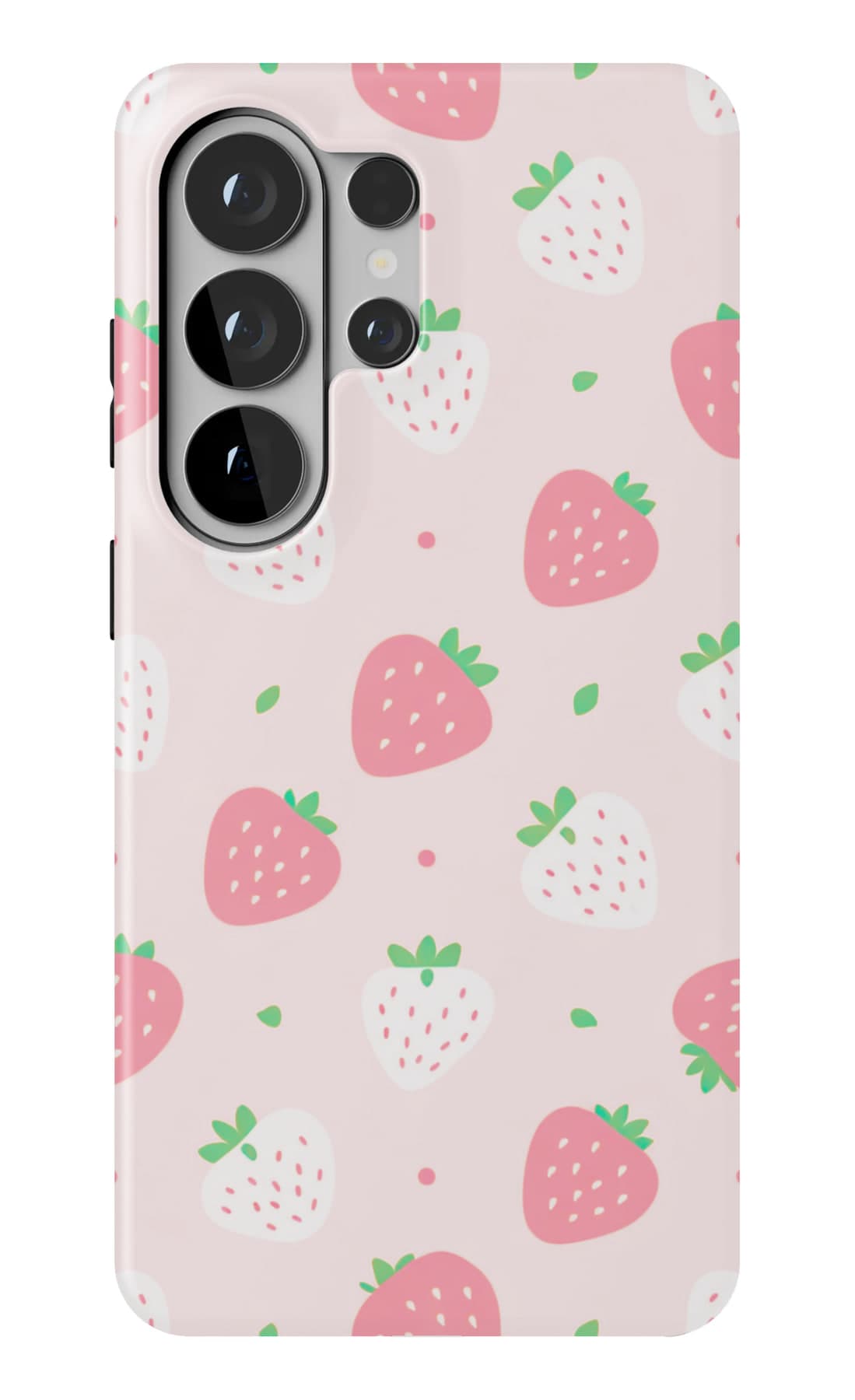 Strawberries scattered on soft pink. Shown on a Galaxy.