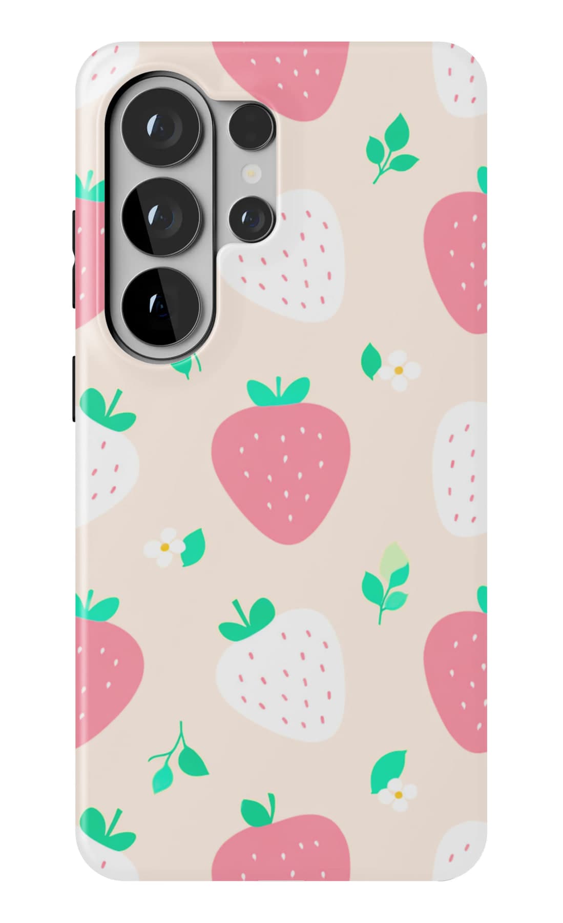 Strawberries on a white ground. Shown on a Galaxy.