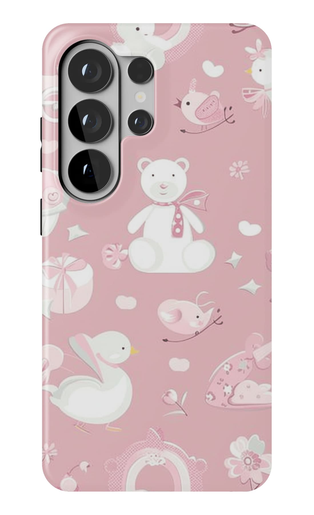 White swans and hearts on pink. Shown on a Galaxy.