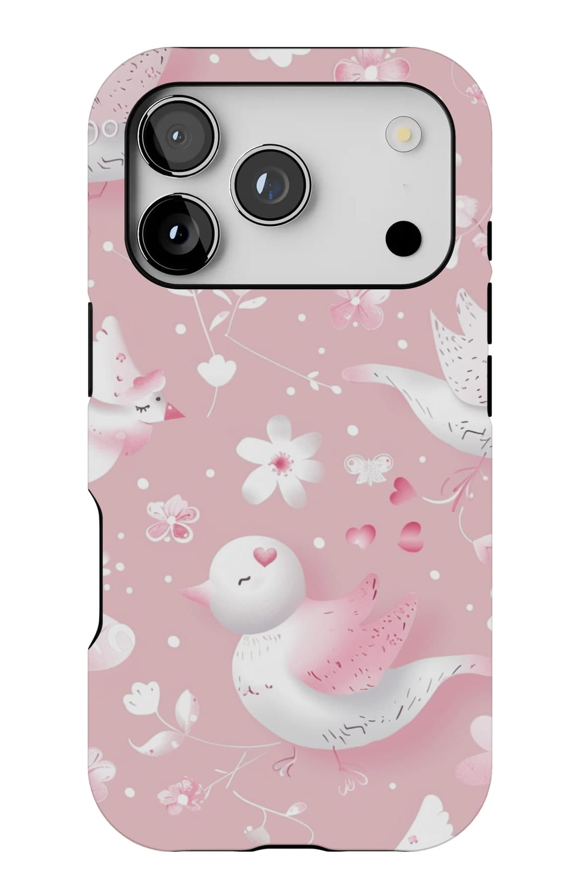 White swans and flowers on pink. Shown on an iPhone.