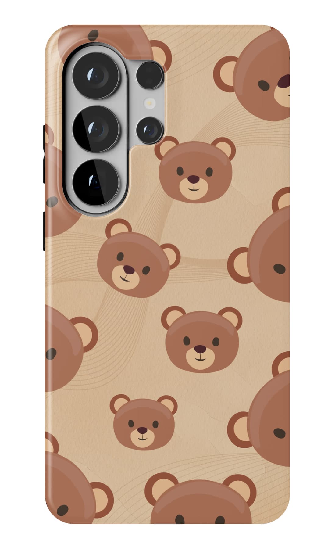 Bear faces repeating on tan. Shown on a Galaxy.