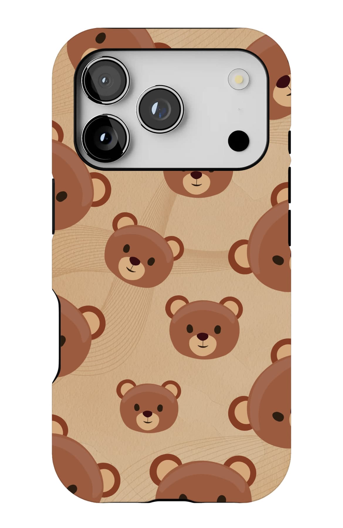 Bear faces repeating on tan. Shown on an iPhone.