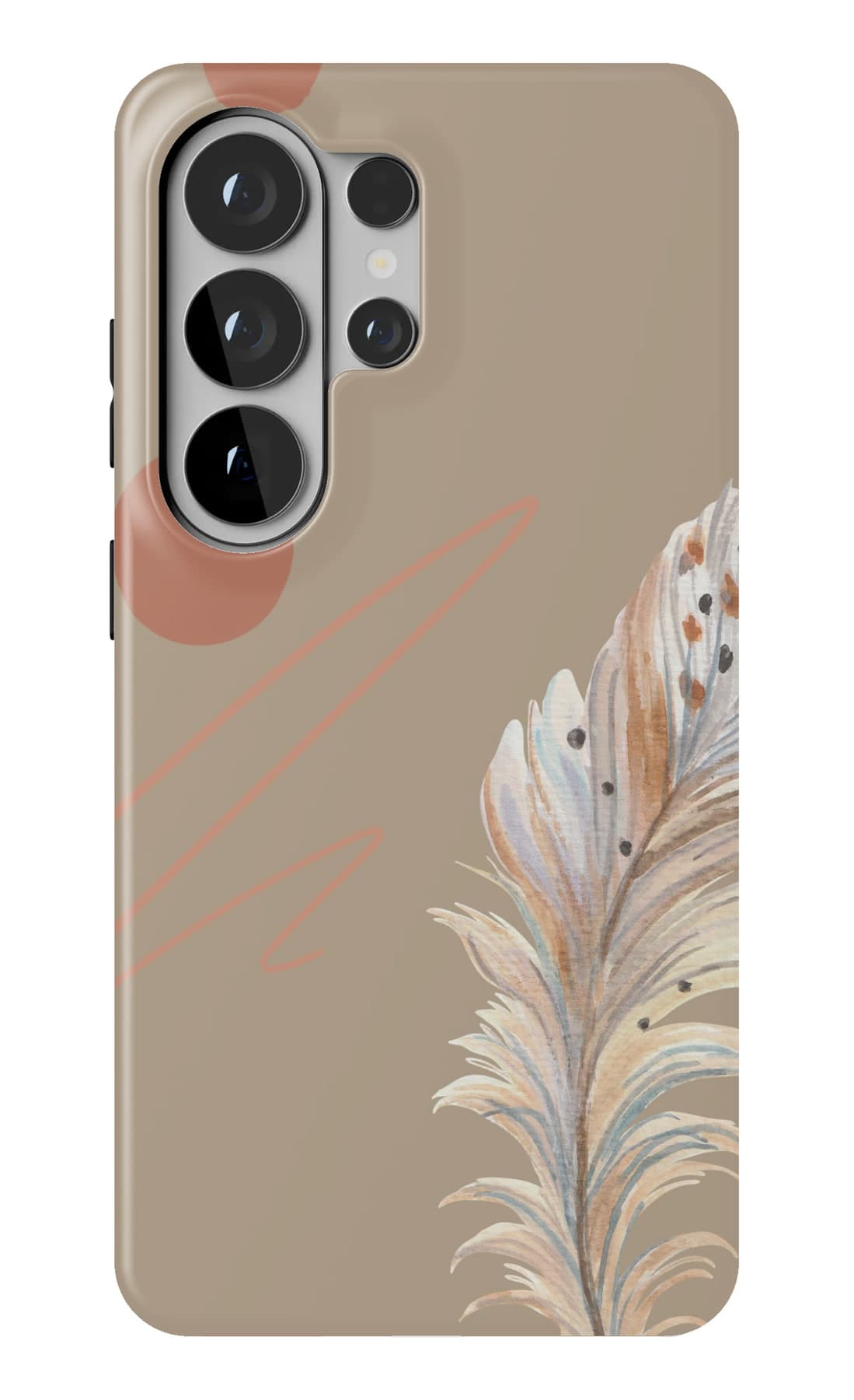 Pampas and clay circles on warm tan. Shown on a Galaxy.