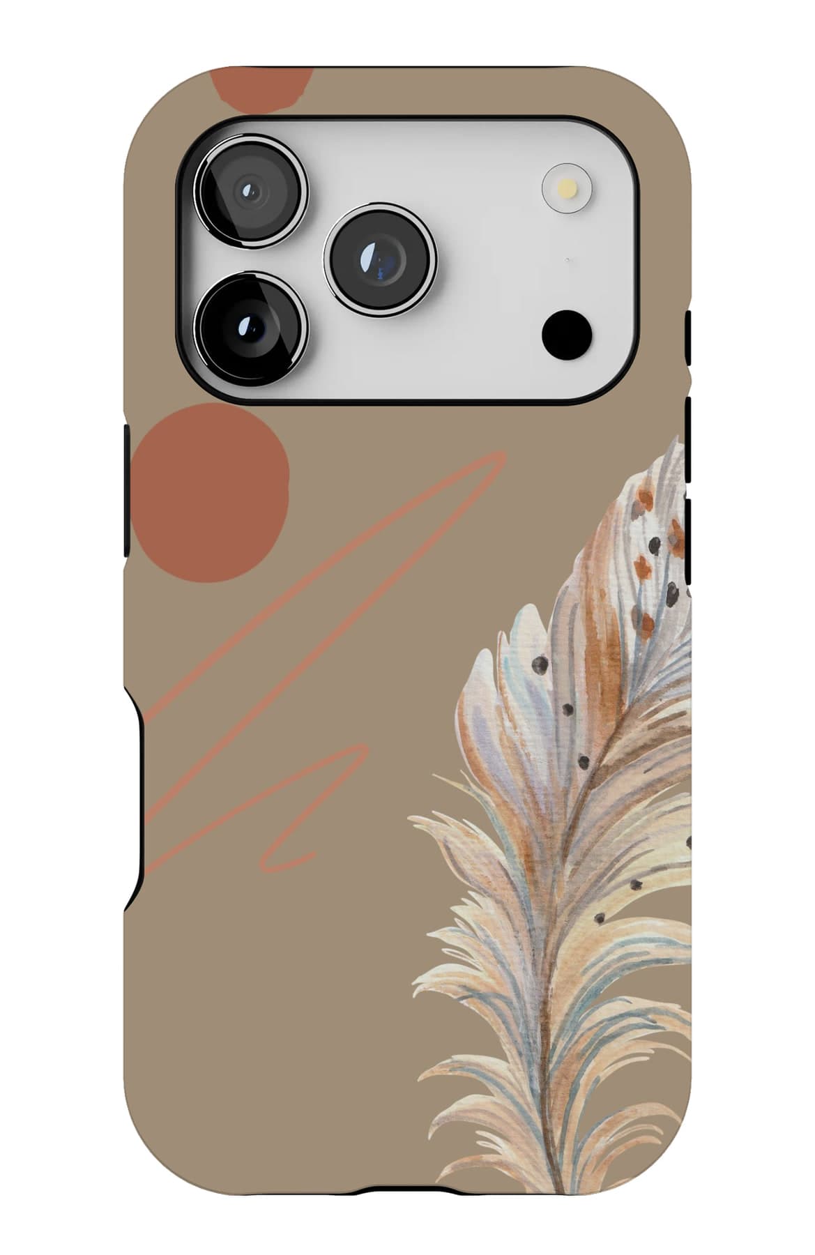 Pampas and clay circles on warm tan. Shown on an iPhone.