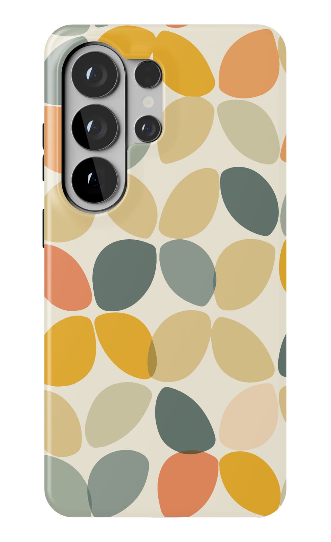 Mid-century petals in teal, mustard and clay. Shown on a Galaxy.