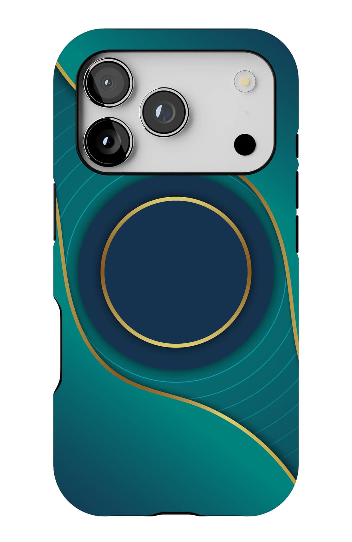 A dark circle rimmed in gold. Shown on an iPhone.